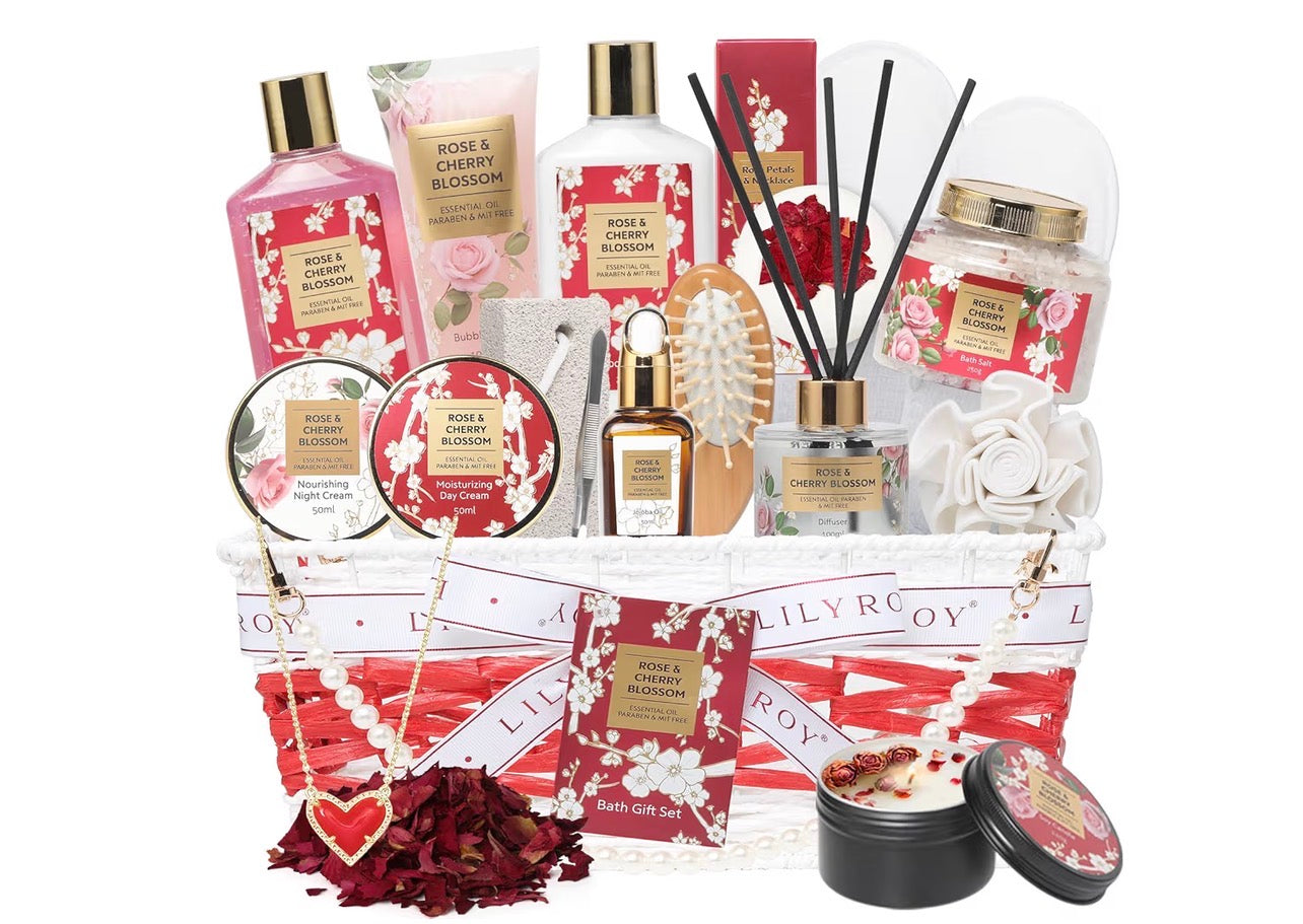 Luxury Rose Cherry Blossom Spa Gift Basket Set,