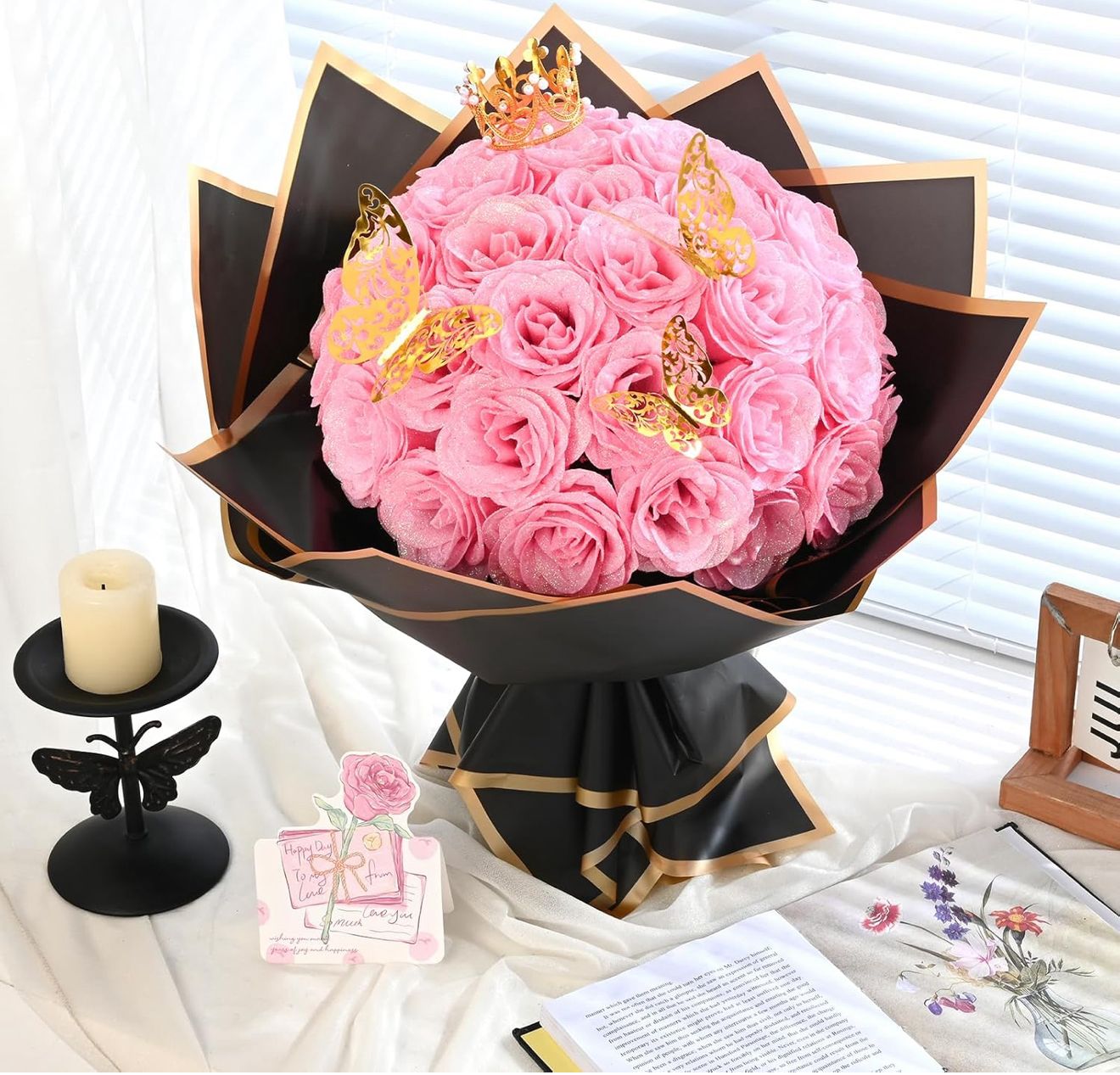 Pink Glitter Roses Bouquet